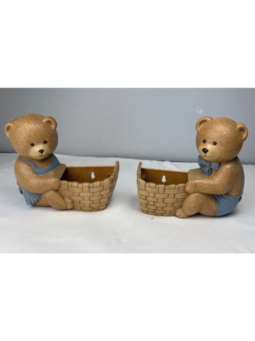 Burwood Bear Wall Planters Pair Blue Overalls Cute Rustic Décor USA Made